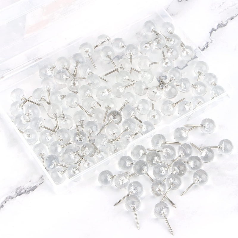 Yalis Push Pins 1/3 Inch Silver Map Tacks 100-Count Large Size Pins Steel Point and Transparent Plastic Round Head (Silver) - Image 2